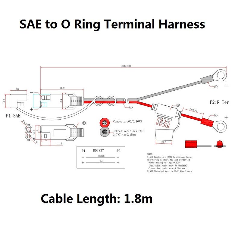 SPARKING كابل طرف حلقة SPARKING بطول 6 أقدام - تجميع موصل سريع/فصل سريع من SAE إلى طرف حلقة، فيوز 10 أمبير (6 أقدام) - Image 4